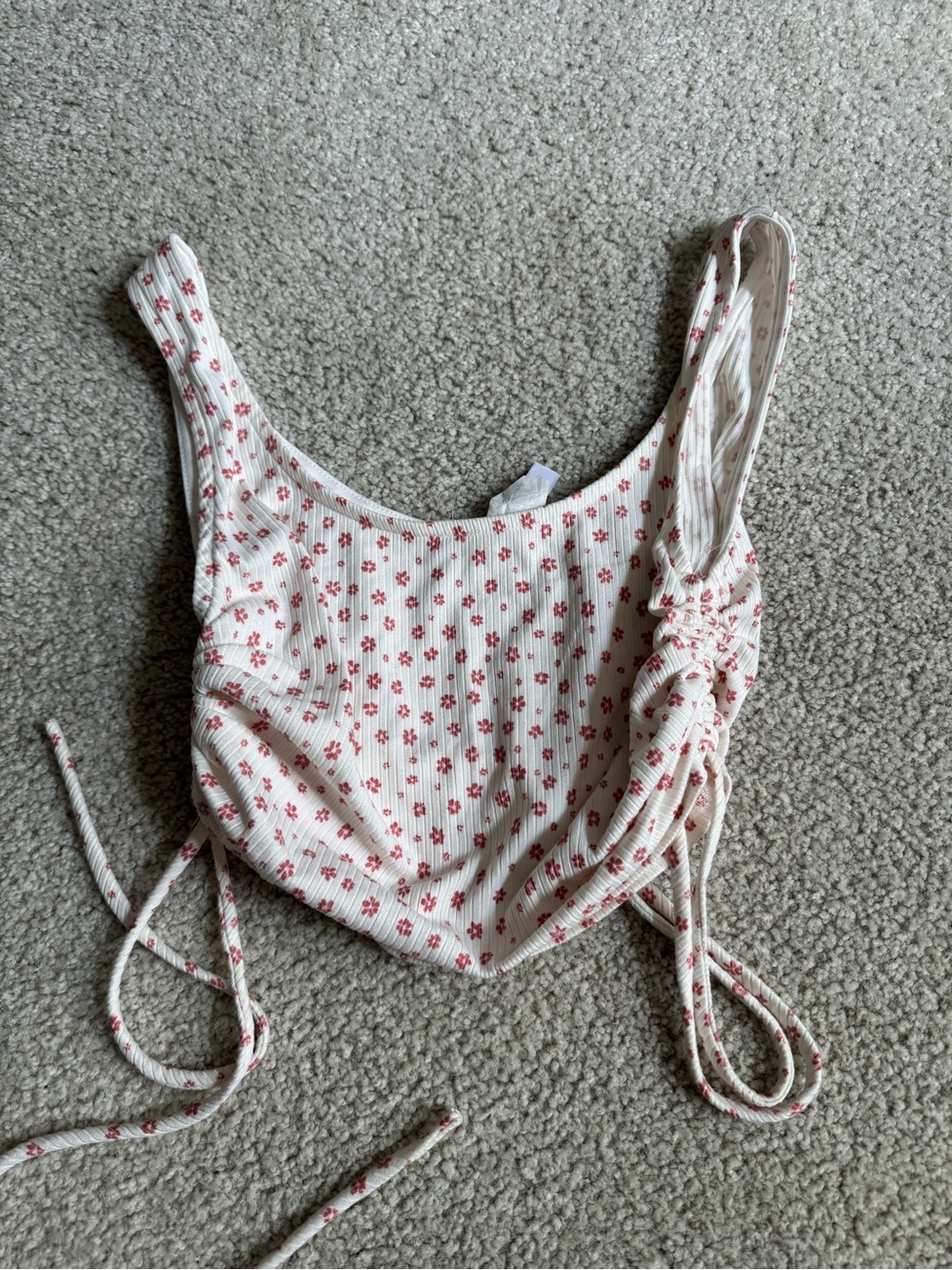 Floral Ribbed Bandeau Tank with Adjustable Side Ties - White & Pink crop top